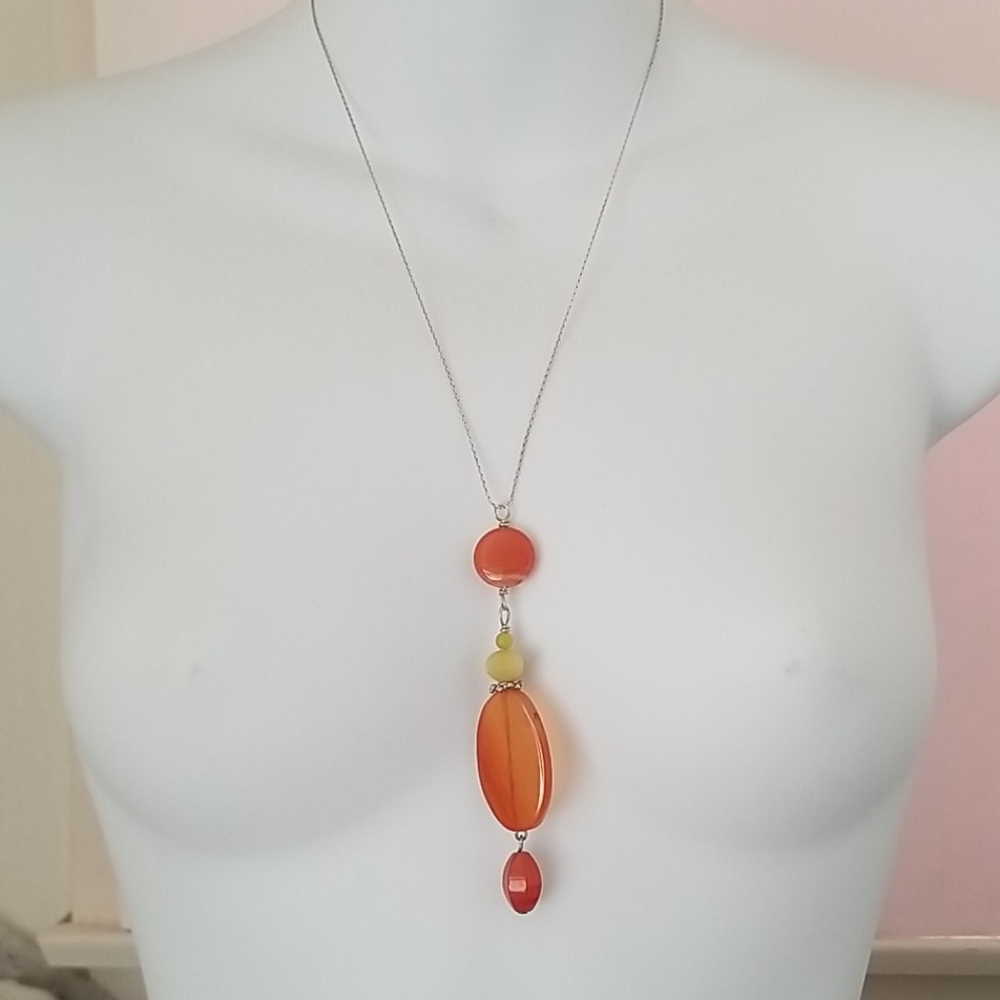 12 1/2" Real silver / glass pendant necklace